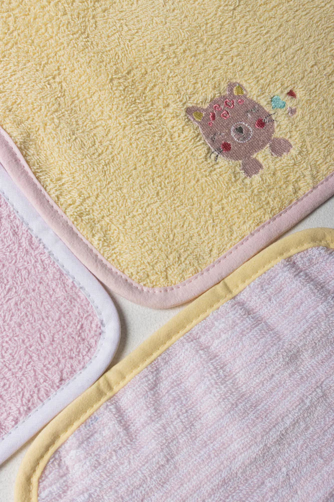 3-pack washandjes wilde dieren roze, wit en geel