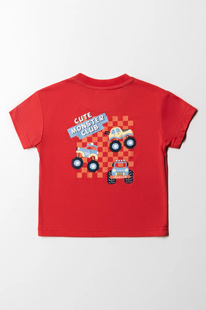 Monster Trucks T-shirt met opdruk, rood