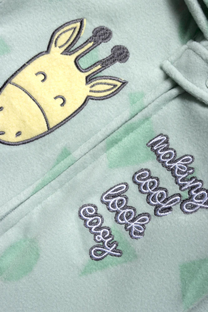 Giraffe Microfleece Baby-grow Green
