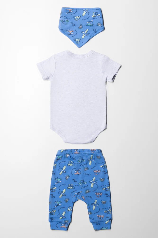 Auto 3-delige set jongen grijs melange & blauw