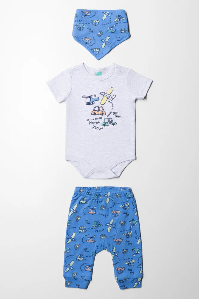 Auto 3-delige set jongen grijs melange & blauw