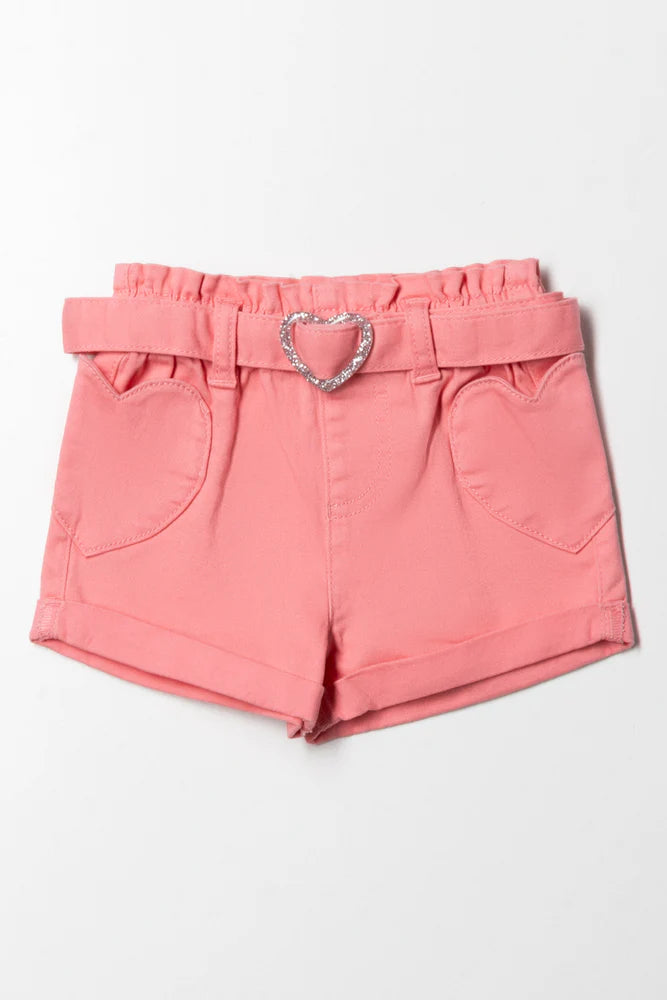 Twill Short With Heart Pockets Pink