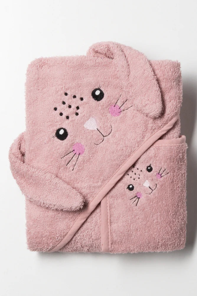 2 Piece Bunny Towel Set Pink