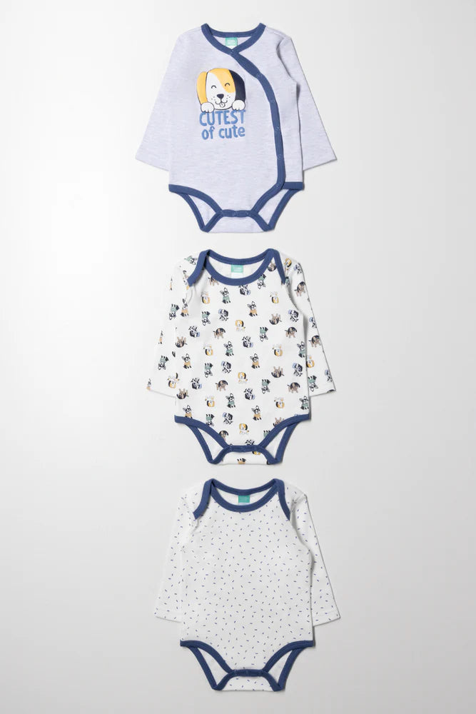 3-pack bodyvesten met lange mouwen, blauw