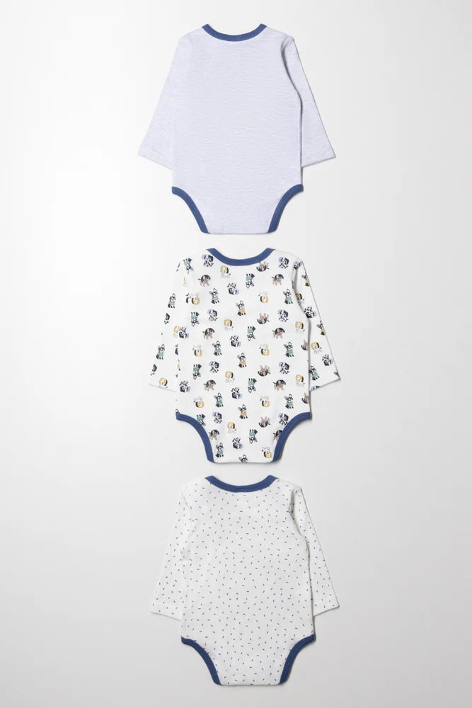 3-pack bodyvesten met lange mouwen, blauw