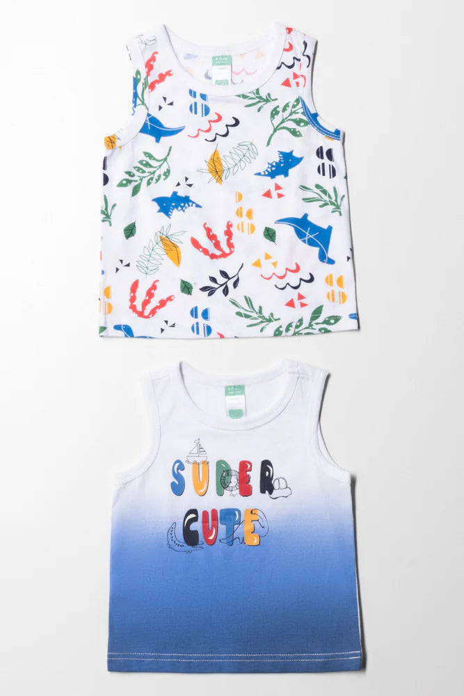 2-pack super schattige ombre mouwloze T-shirts wit