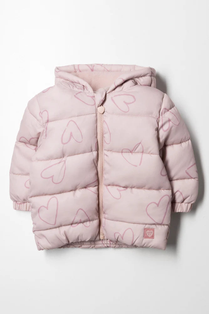 Gewatteerd jack met capuchon, roze