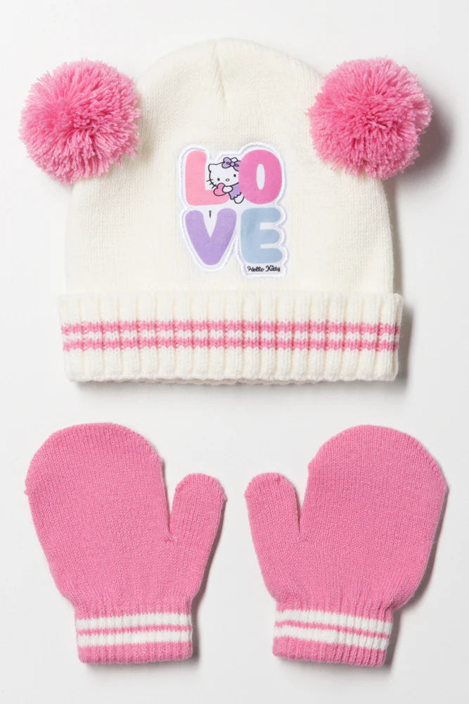 Zestaw czapeczek Hello Kitty 2-częściowy w kolorze różowo-białym