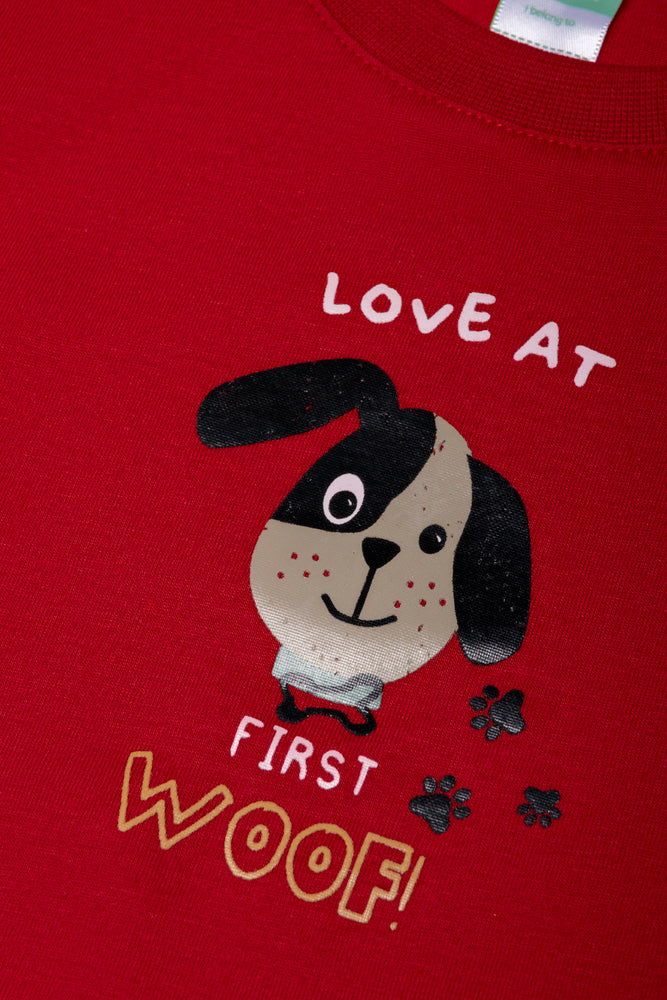 2-pack puppy T-shirts wit en rood