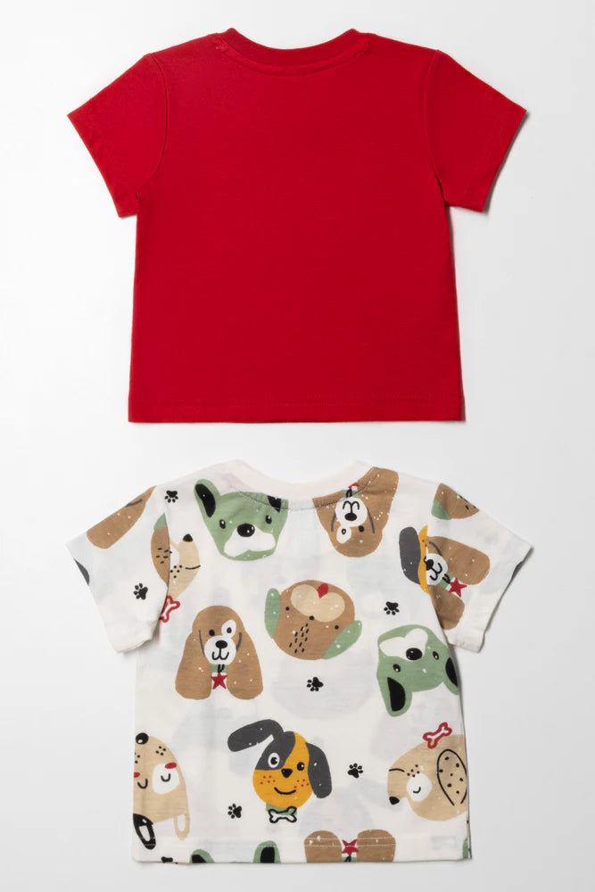 2-pack puppy T-shirts wit en rood