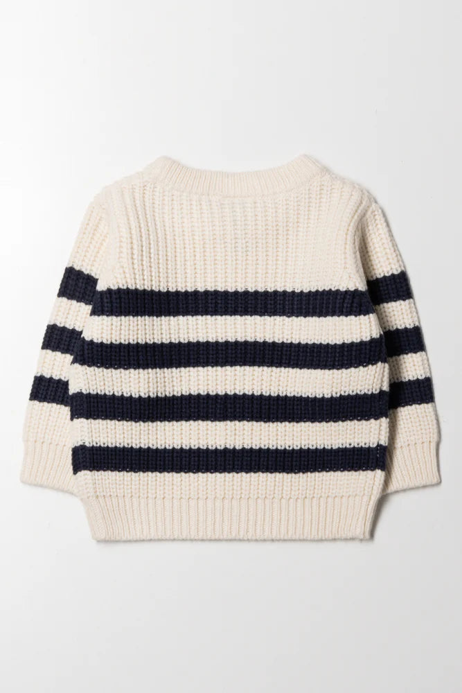 Gestreepte ronde hals jersey crème