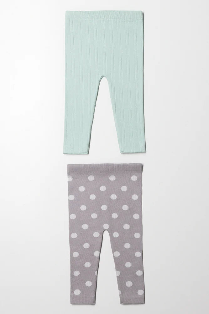 2 Pack Cable Leggings Light Green And Grey