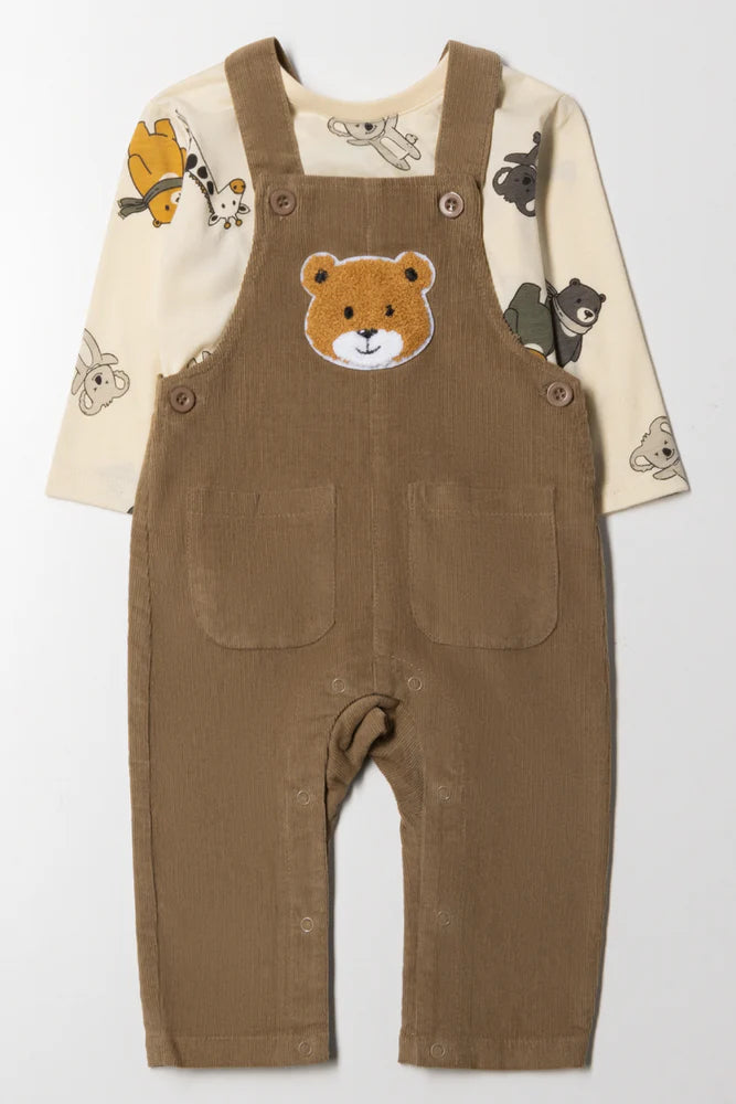 Komplet ogrodniczek Bear Corduroy w kolorze brązowym