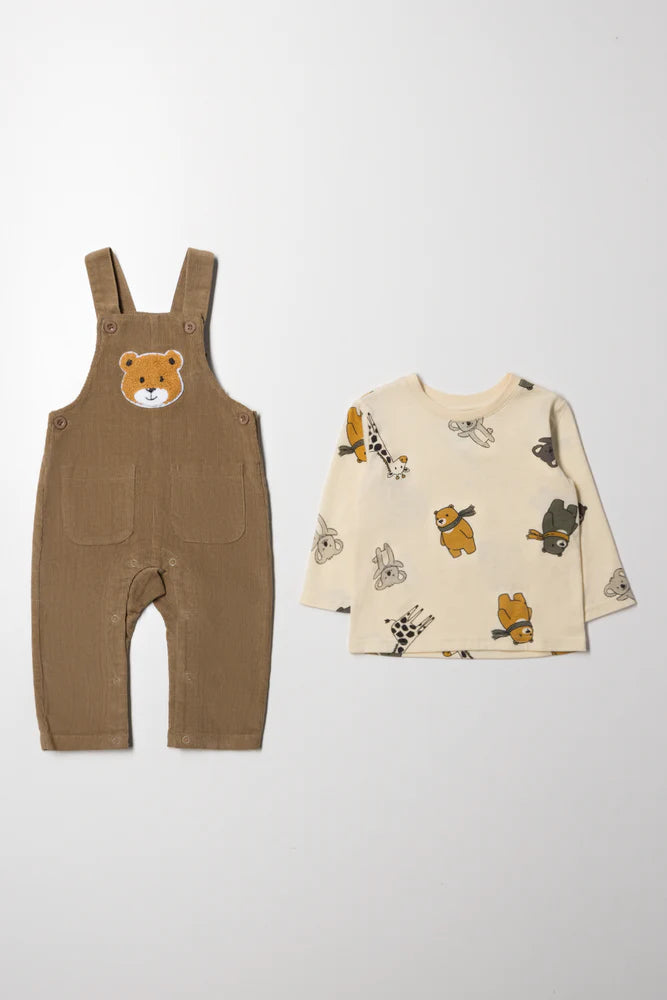 Komplet ogrodniczek Bear Corduroy w kolorze brązowym