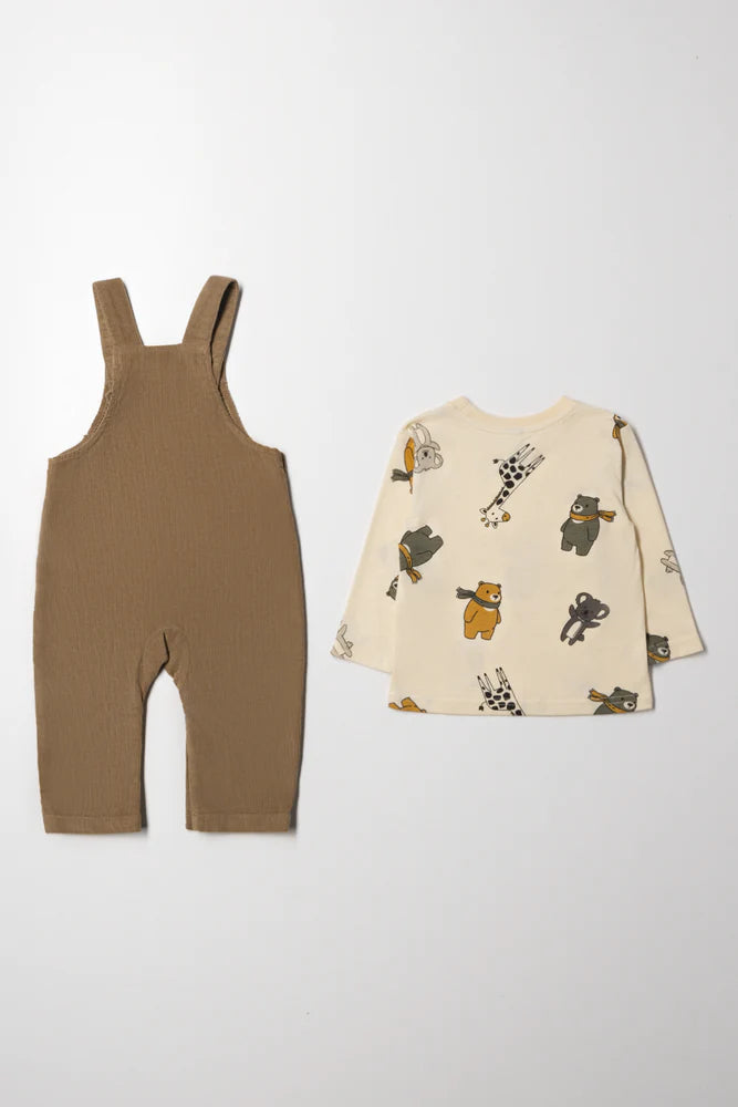 Komplet ogrodniczek Bear Corduroy w kolorze brązowym