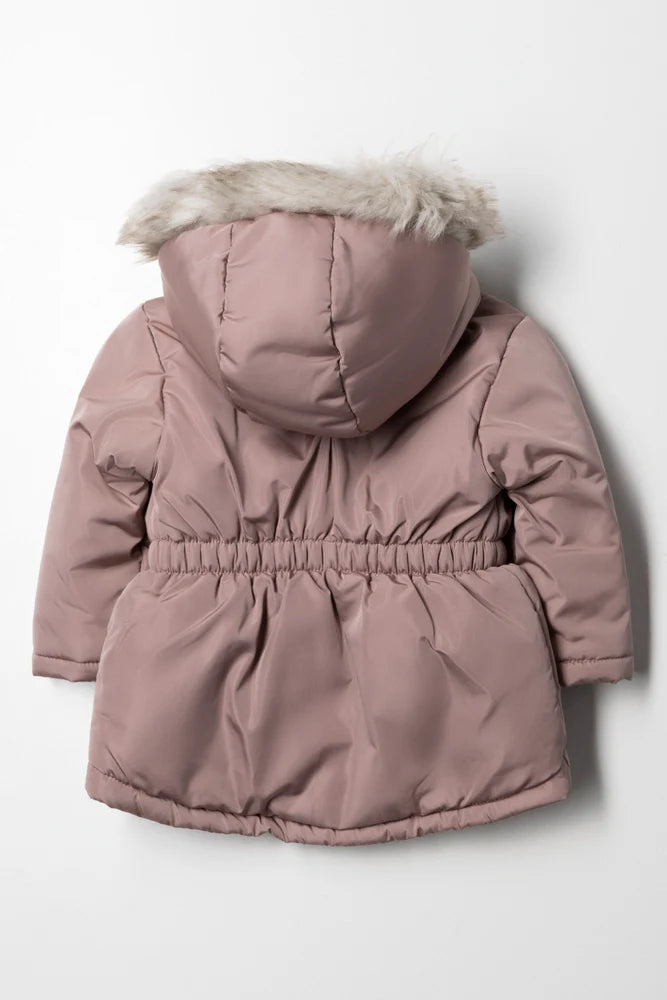Hooded Parka Jacket With Fur Purple