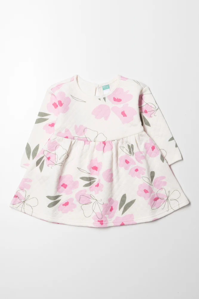 Sukienka babydoll w kwiaty, biało-różowa