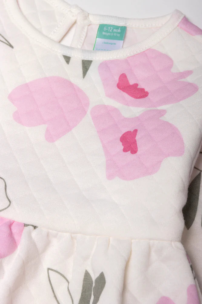 Sukienka babydoll w kwiaty, biało-różowa