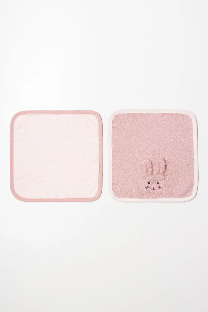 2 Pack Bunny Face Cloths Pink