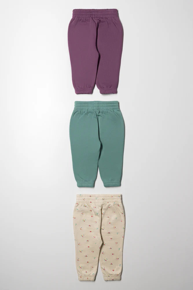 3 Pack Track Pants Purple, Green And Cream