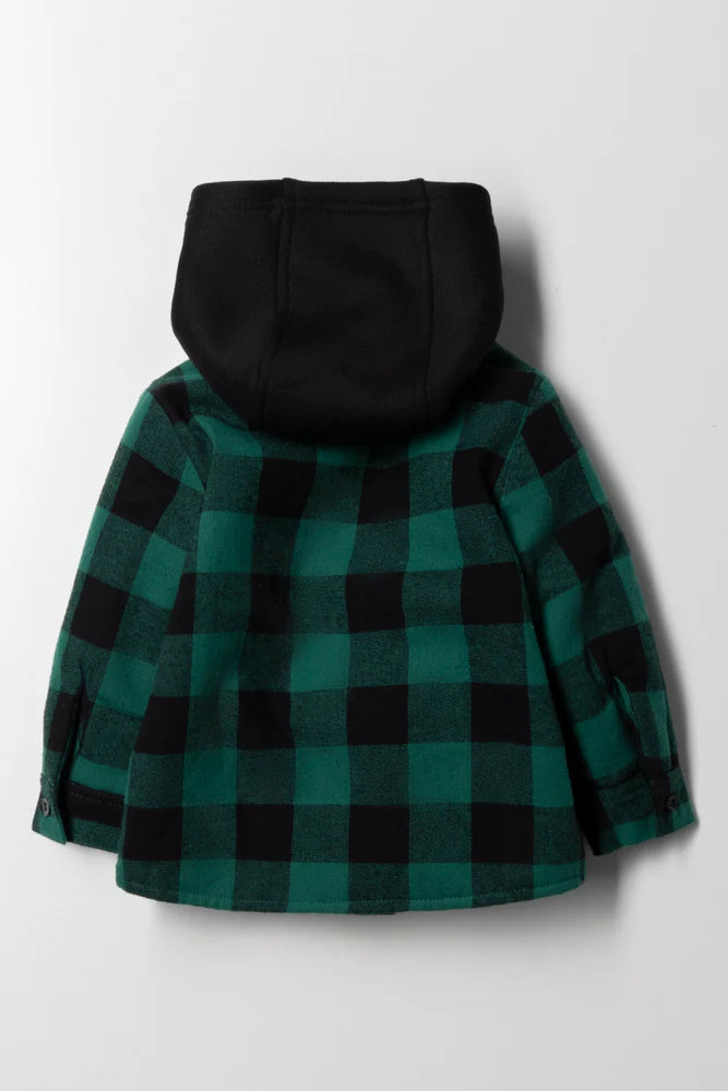 Hooded Check Shacket Zwart en Blauwgroen