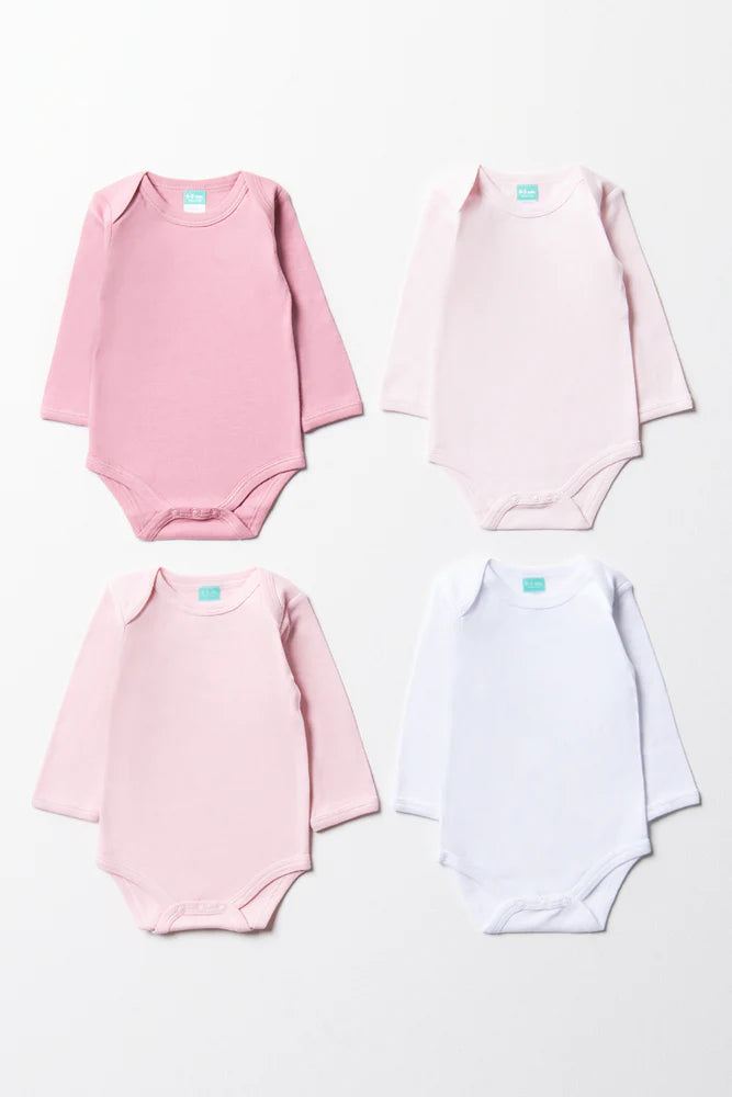 4-pack bodyvest met lange mouwen, roze