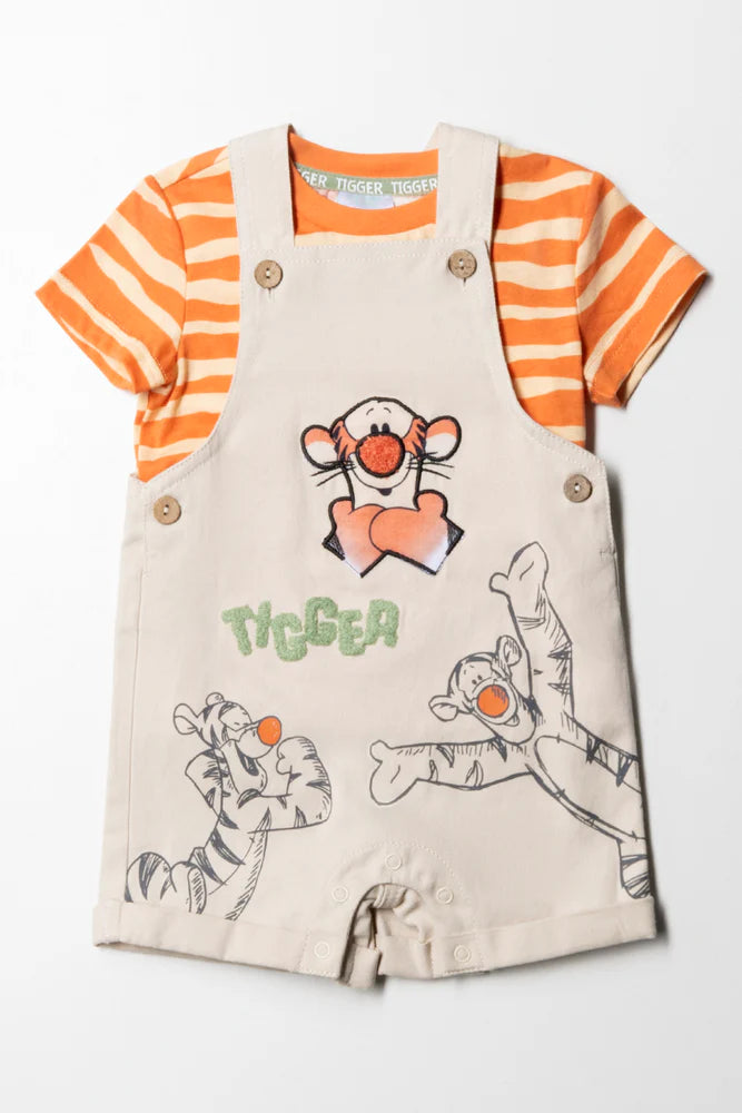 Komplet ogrodniczek Tigger w kolorze naturalnym i pomarańczowym