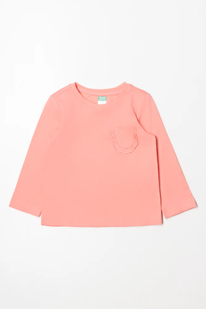 T-shirt met lange mouwen, perzik