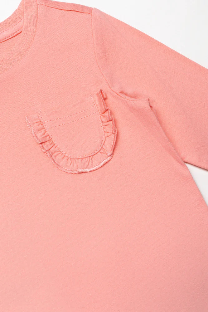 T-shirt met lange mouwen, perzik