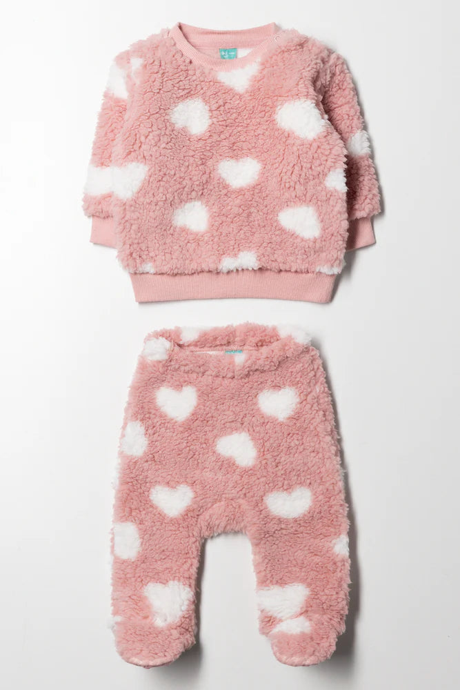 Fleece Hart Set Roze