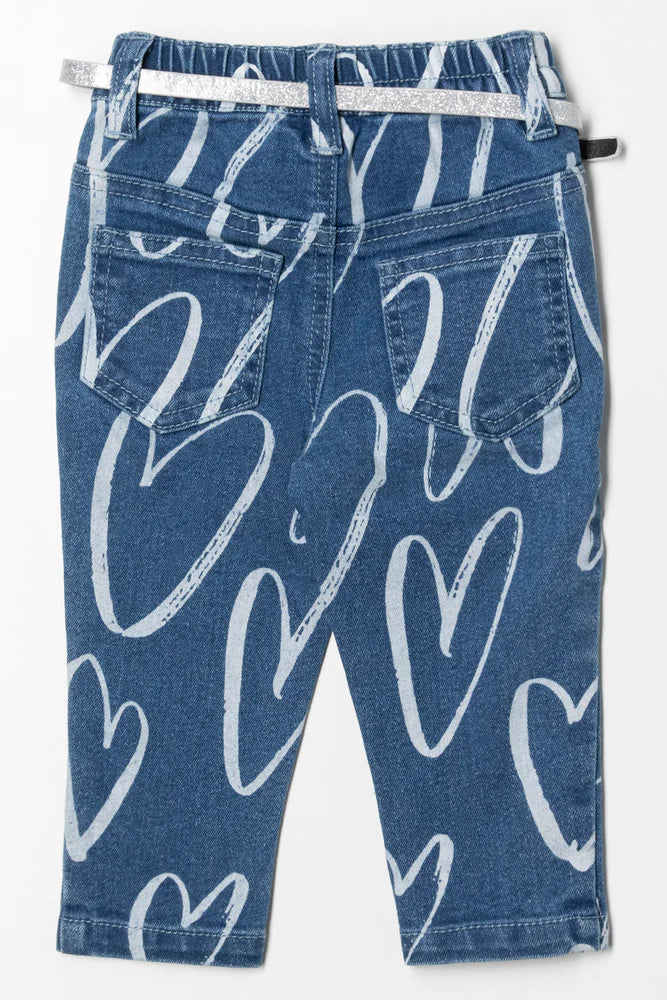Denim broek met hartjesprint