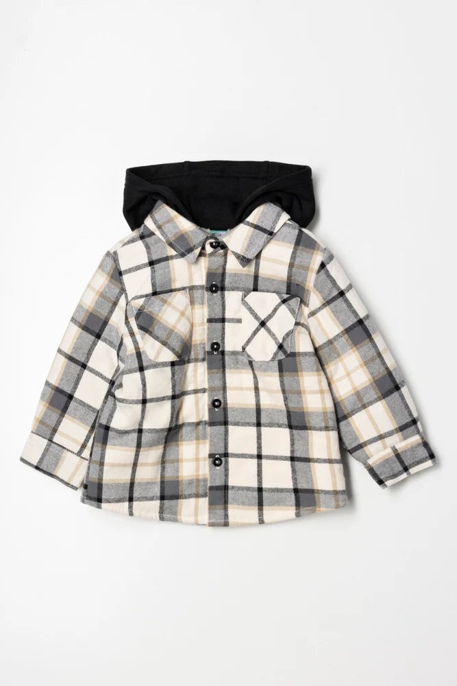 Hooded Shacket Zwart En Natuurlijk