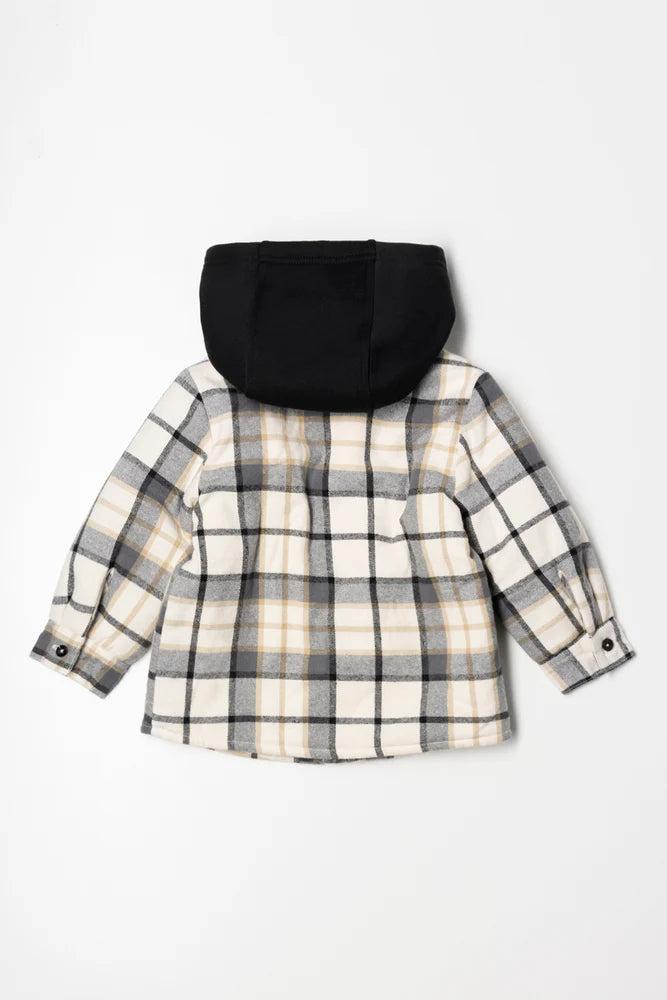 Hooded Shacket Zwart En Natuurlijk