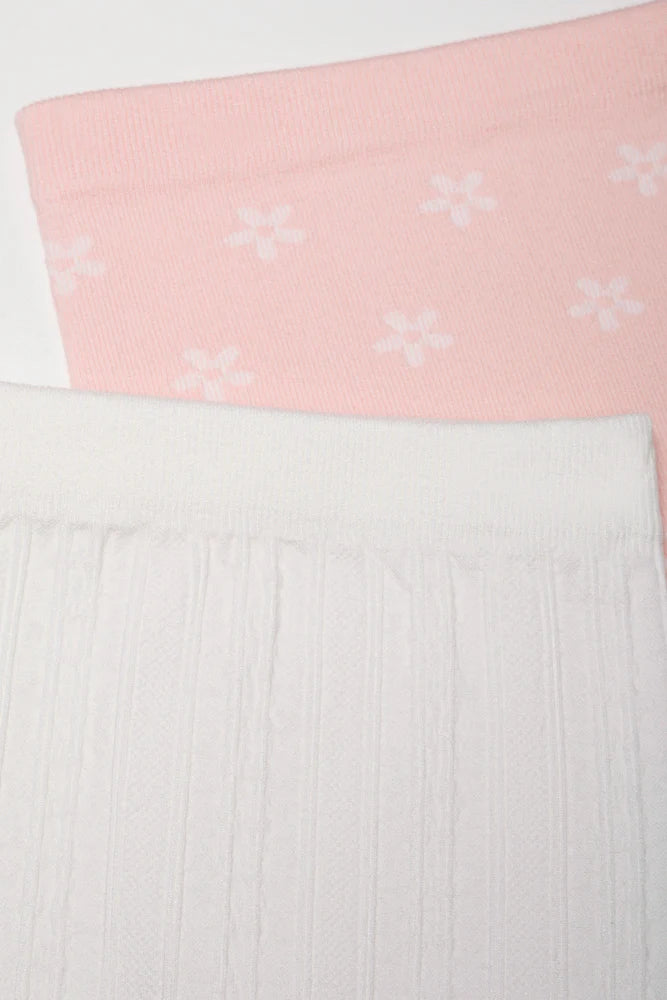 2-pack kabelleggings roze en wit