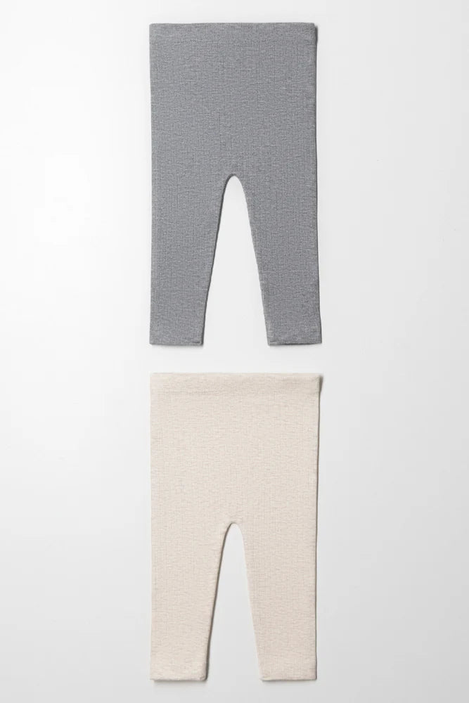 2-pack kabelleggings, natuurlijk en grijs