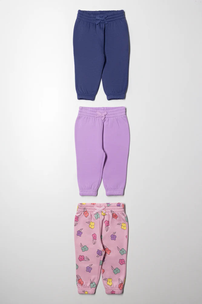 3-pack trainingsbroeken in marineblauw, paars en roze