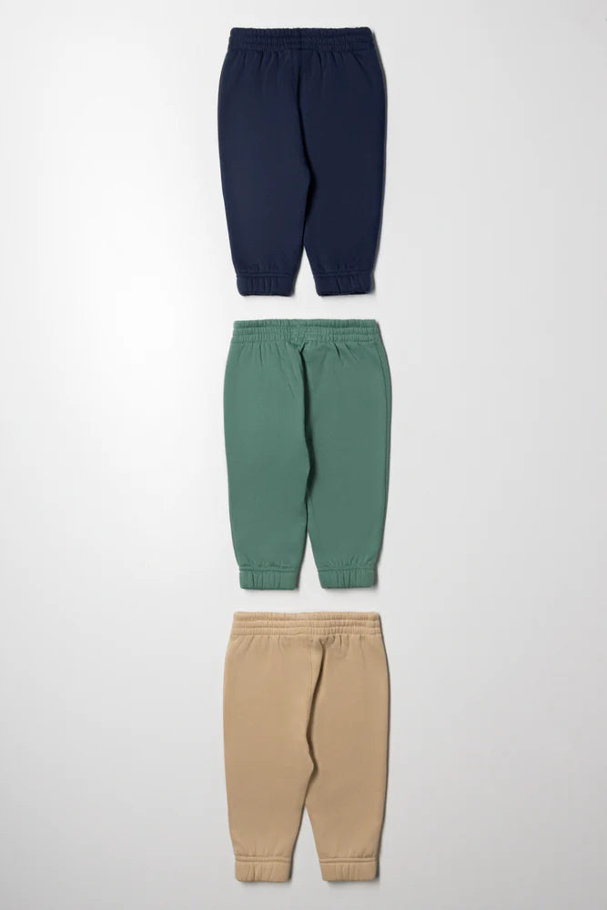 3 Pack Track Pants Natural, Green And Navy