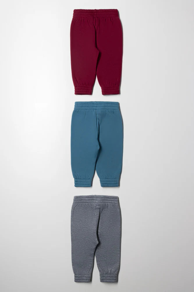 3 Pack Track Pants Blue, Grey And Red