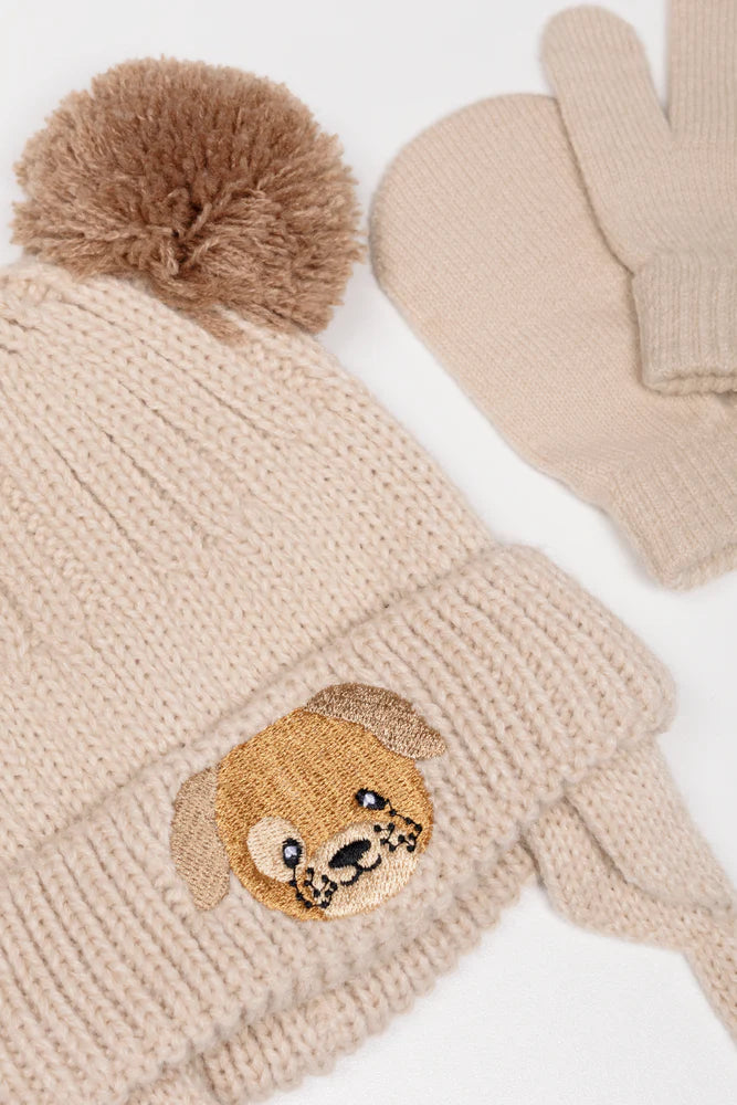 Dog Beanie And Mittens Set Natural