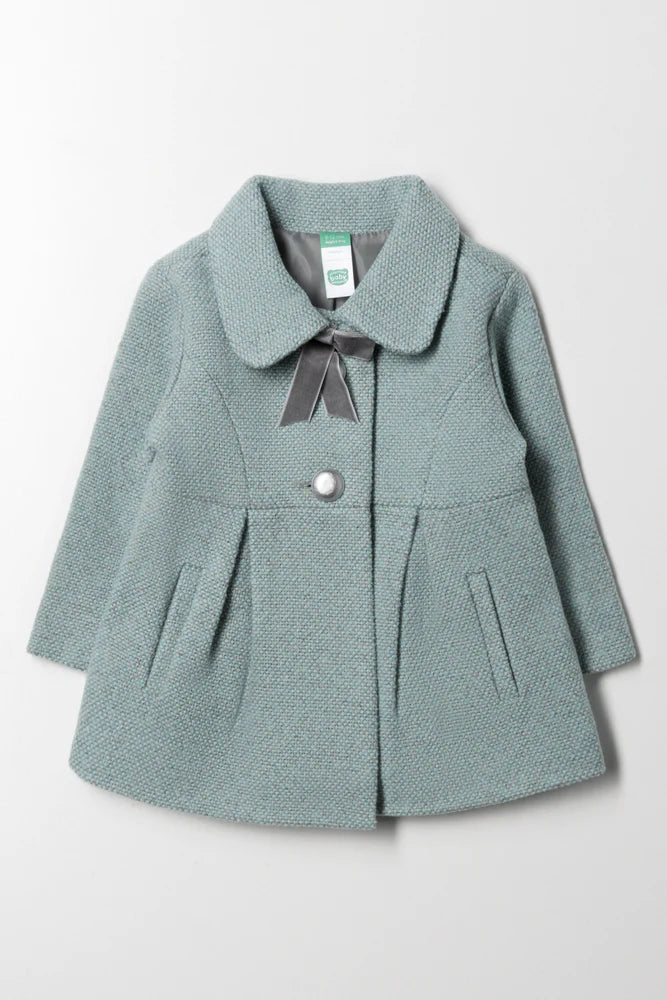 Tweed Coat With Pleats Light Green