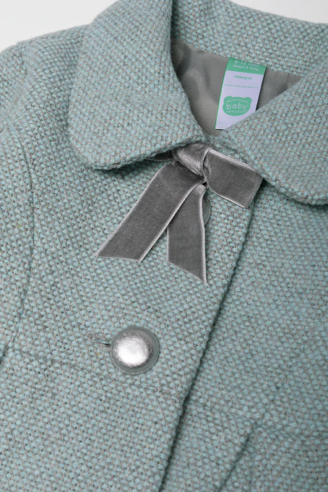 Tweed Coat With Pleats Light Green