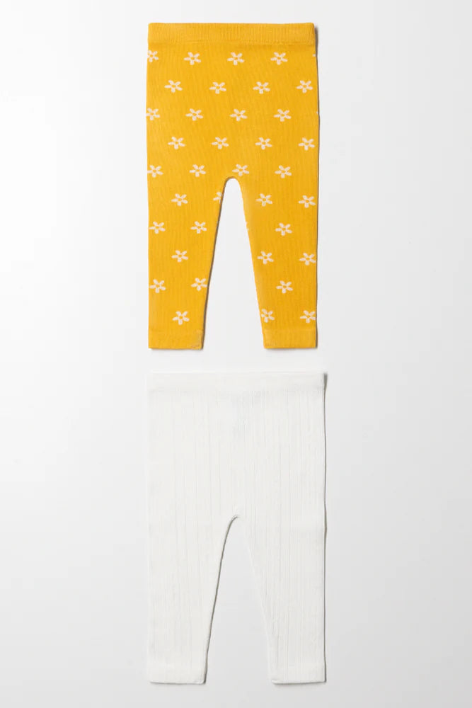 2 Pack Leggings Yellow And Cream