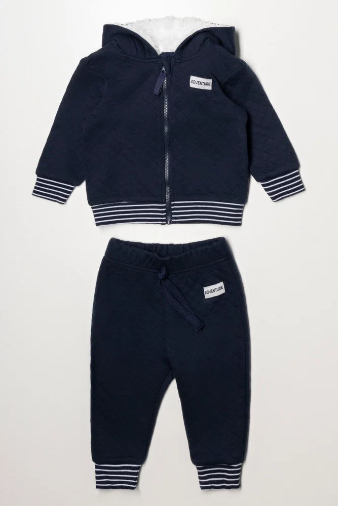 Quilted Hooded Tracksuit Navy