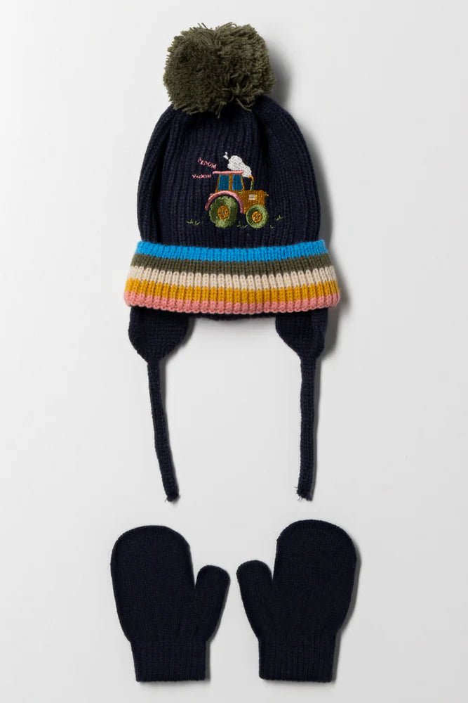 Truck Beanie And Mittens Set Navy