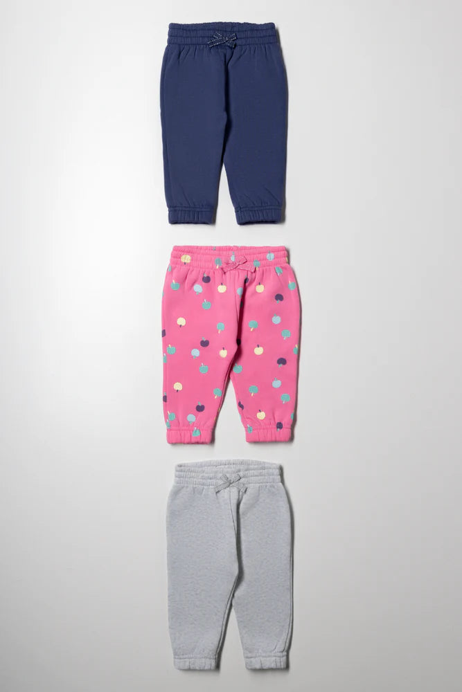 3 Pack Trackpants Navy, Pink And Grey