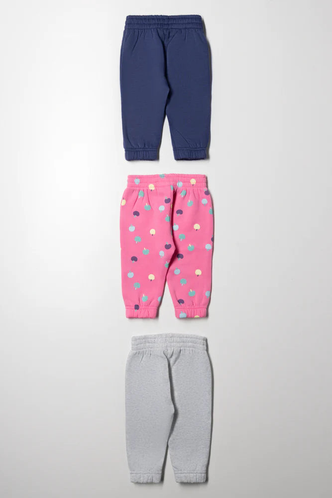 3 Pack Trackpants Navy, Pink And Grey