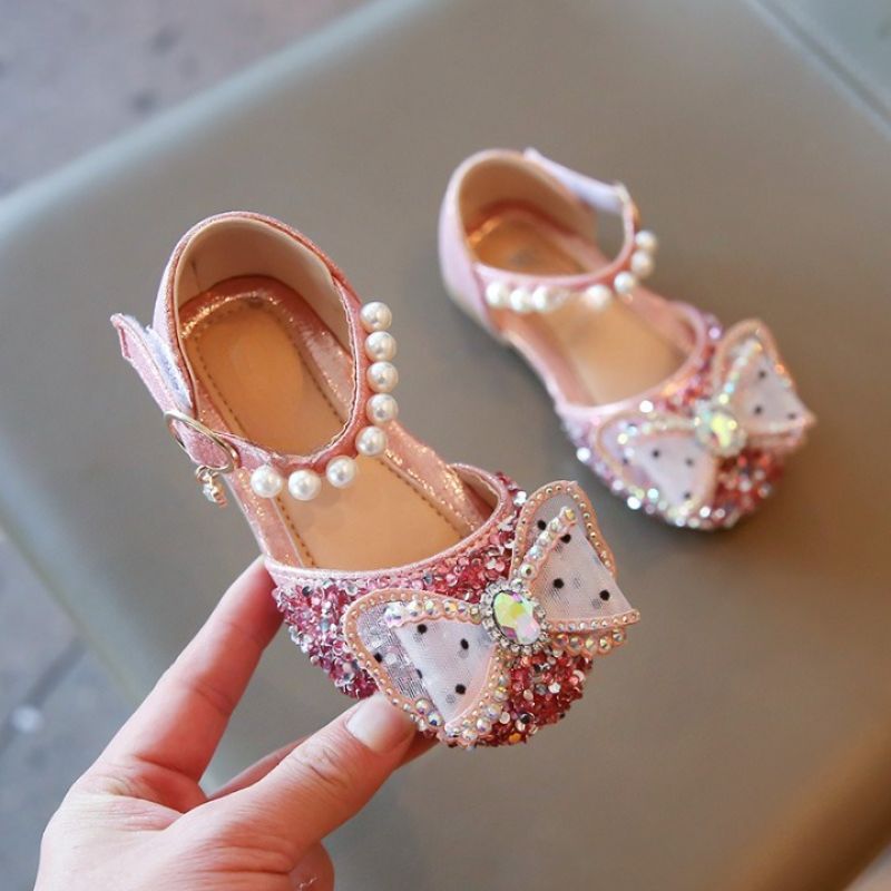 Babysandalen met strik en strass-steentjes