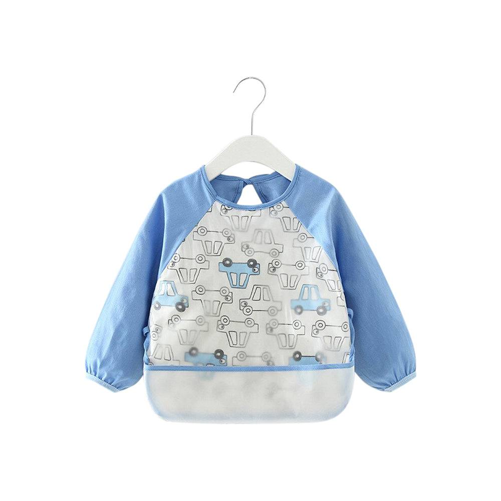 Baby schort met lange mouwen, schort, slabbetje, blauwe auto's