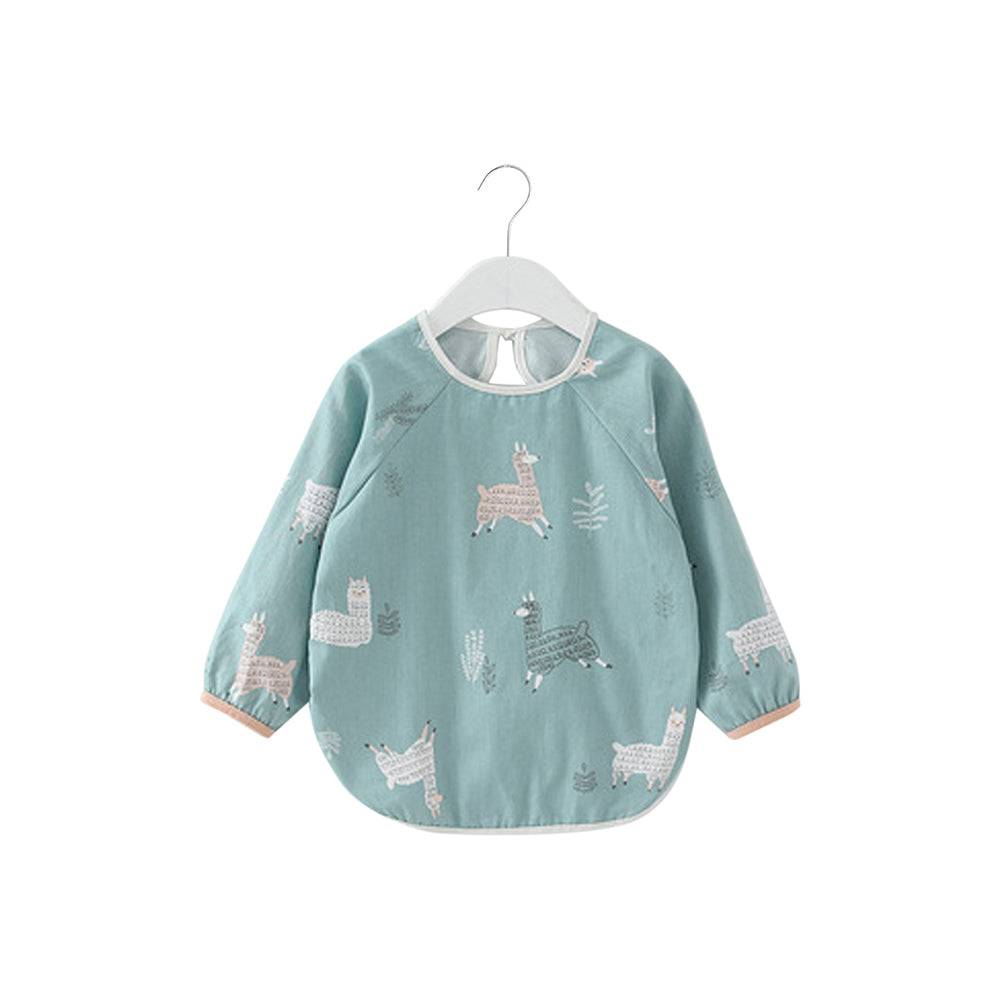 Baby schort met lange mouwen, schort, slabbetje, blauwe lama's