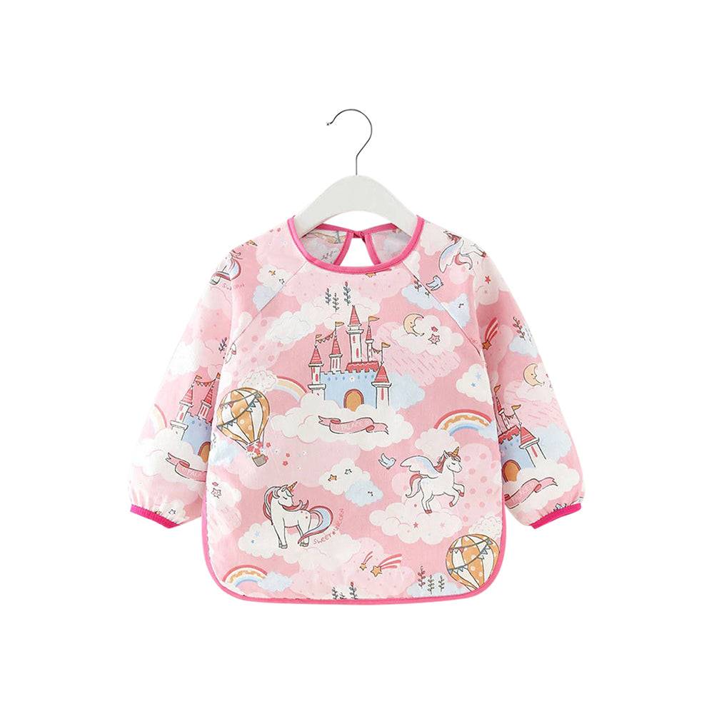 Baby schort met lange mouwen, schort, slabbetje, eenhoorns en kastelen